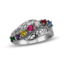 Mother's Birthstone Scroll Ring (3-7 Stones)