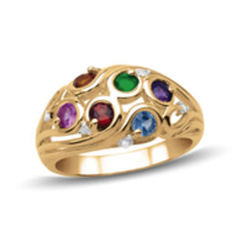Mother's Birthstone and Diamond Accent Swirl Dome Ring (6 Stones)