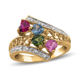 Mother's 4.0mm Heart-Shaped Birthstone and 1/20 CT. T.W. Diamond Bypass Ring (2-4 Stones)