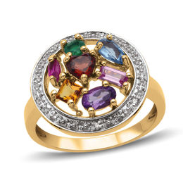 Mother's Multi-Shaped Birthstone and Diamond Accent Cluster Circle Frame Ring (7 Stones)