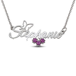 Birthstone and Butterfly Name Necklace (3 Stones and 1 Name)