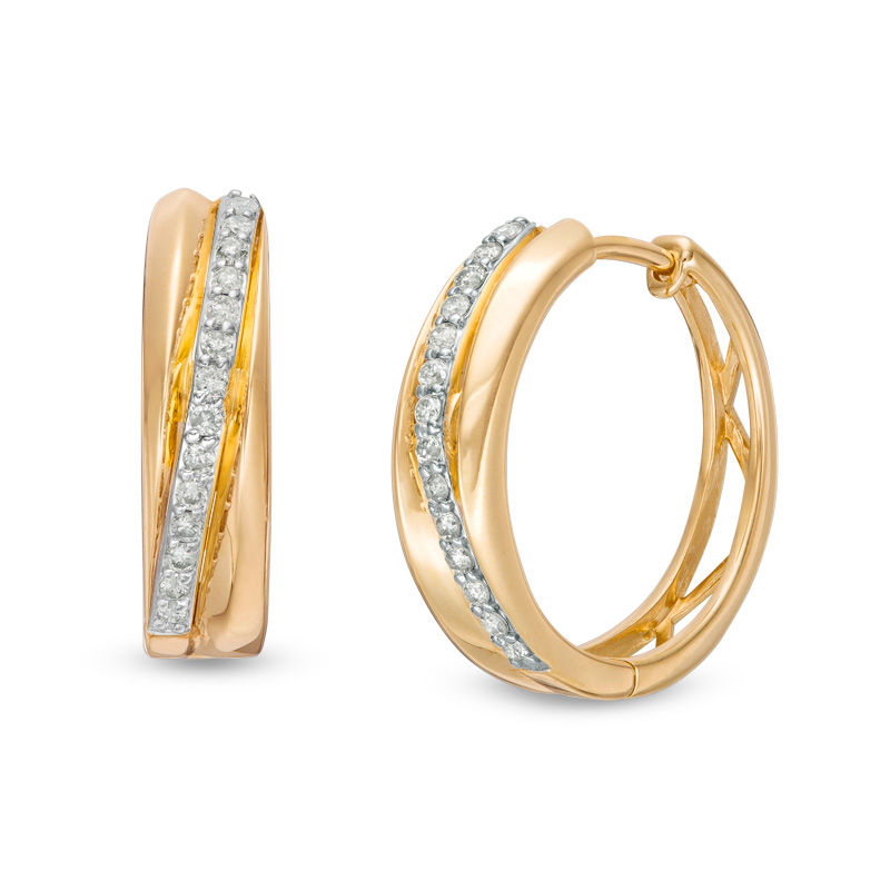 0.25 CT. T.W. Diamond Slant Hoop Earrings in 10K Gold|Peoples Jewellers