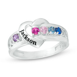 Mother's Birthstone Heart Frame Ring (5 Stones and 1 Line)