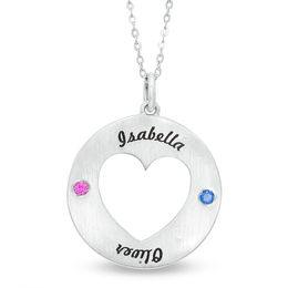Mother's Birthstone Heart Cutout Satin Circle Pendant (2-4 Stones and Names)