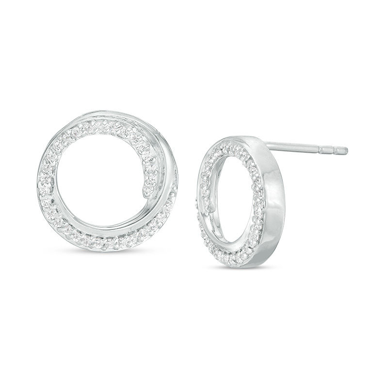 0.15 CT. T.W. Diamond Swirl Circle Stud Earrings in Sterling Silver|Peoples Jewellers