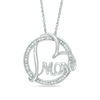 0.09 CT. T.W. Diamond "MOM" Tilted Heart Circle Pendant in Sterling Silver
