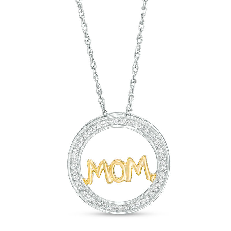 0.15 CT. T.W. Diamond "MOM" Circle Pendant in Sterling Silver and 10K Gold