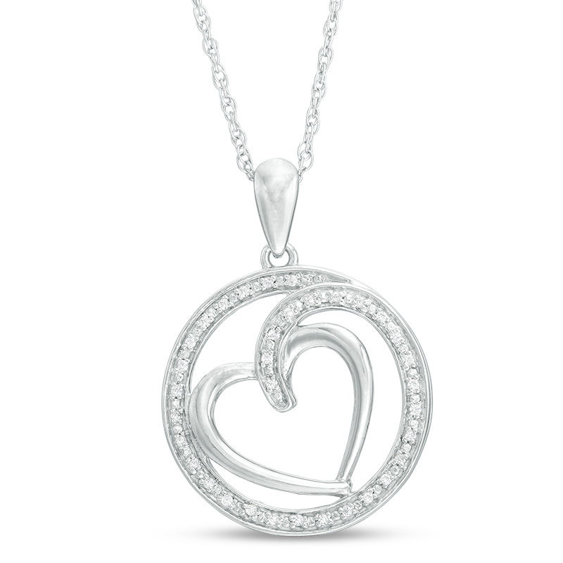 0.09 CT. T.W. Diamond Heart in Circle Pendant in Sterling Silver|Peoples Jewellers