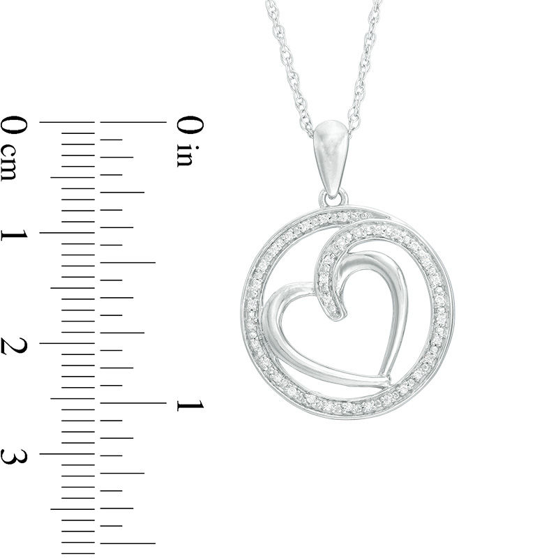 Main Image 2 of 0.09 CT. T.W. Diamond Heart in Circle Pendant in Sterling Silver