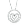 0.12 CT. T.W. Diamond Double Heart Circle Pendant in Sterling Silver