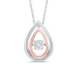 Unstoppable Love™ Diamond Accent Solitaire Teardrop Pendant in Sterling Silver and 10K Rose Gold