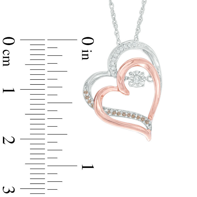 Unstoppable Love™ 0.07 CT. T.W. Champagne and White Diamond Tilted Hearts Pendant in Sterling Silver and 10K Rose Gold