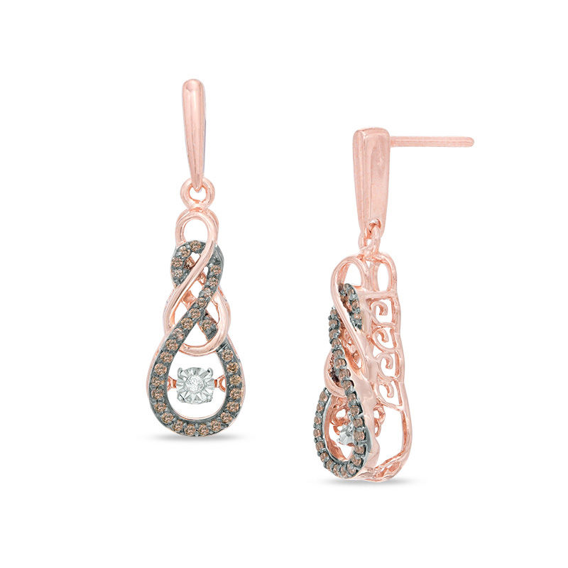 Unstoppable Love™ 0.30 CT. T.W. Champagne and White Diamond Infinity Drop Earrings in 10K Rose Gold|Peoples Jewellers