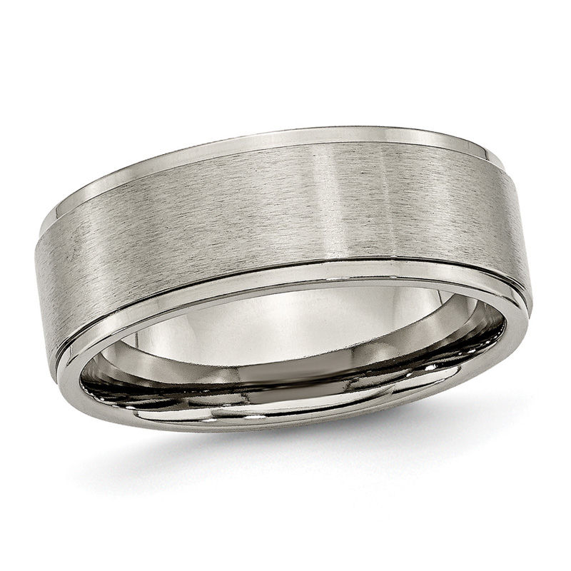 Men's 8.0mm Ridged Edge Comfort Fit Wedding Band in Titanium|Peoples Jewellers