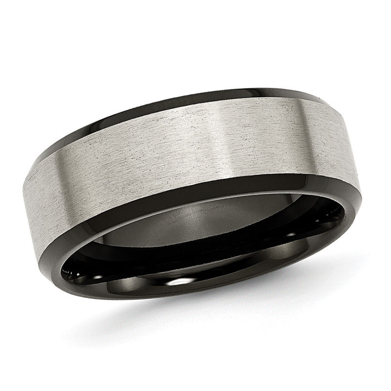 Men's 8.0mm Brushed Comfort Fit Wedding Band in Black IP Titanium|Peoples Jewellers