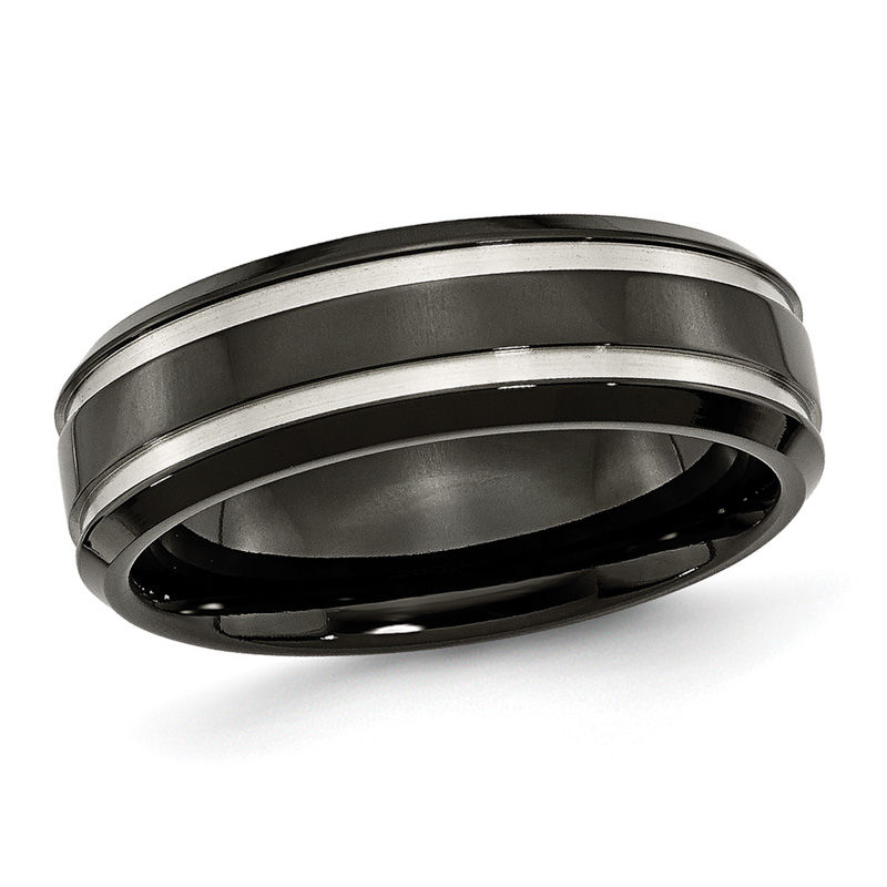 Men's 7.0mm Polished Comfort Fit Wedding Band in Black IP Titanium|Peoples Jewellers