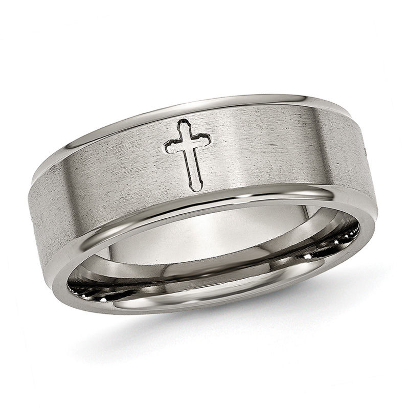 Men's 8.0mm Cutout Cross Comfort Fit Wedding Band in Titanium|Peoples Jewellers