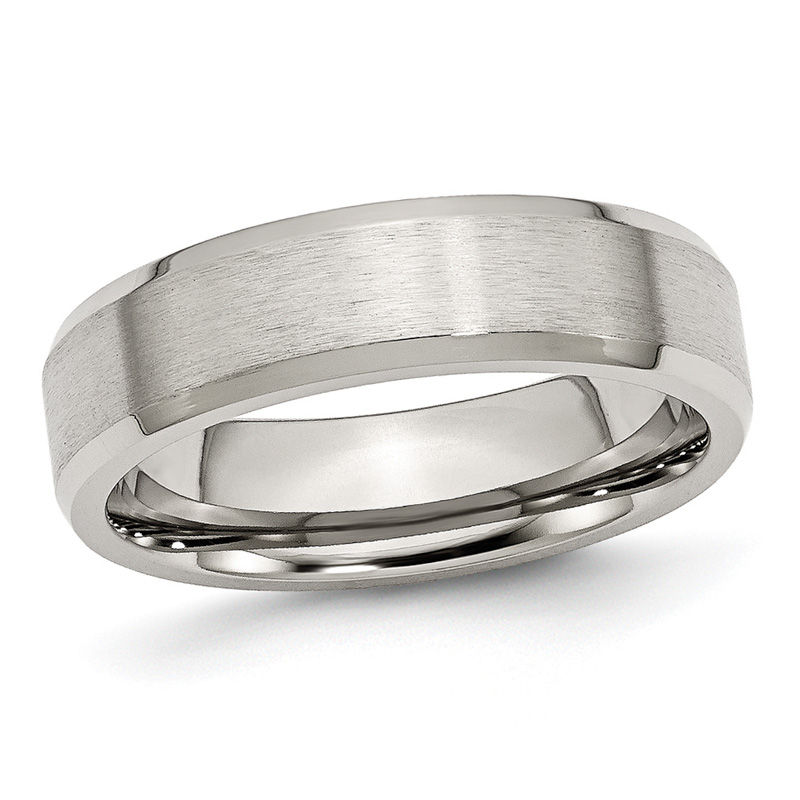 Men's 6.0mm Bevelled Edge Comfort Fit Wedding Band in Stainless Steel|Peoples Jewellers