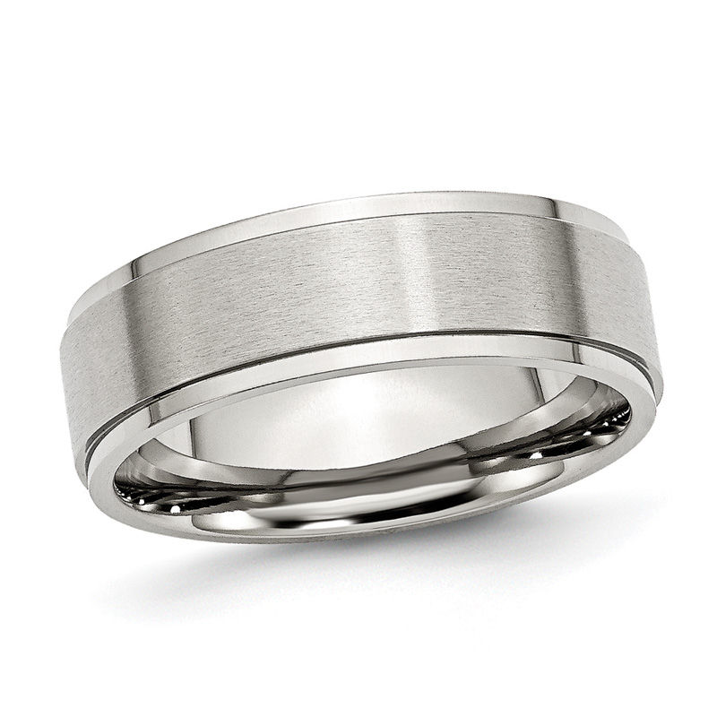 Men's 7.0mm Ridge Edge Comfort Fit Wedding Band in Stainless Steel|Peoples Jewellers