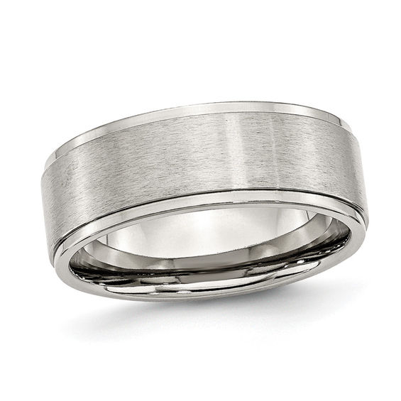 Men's 8.0mm Ridged Edge Comfort Fit Wedding Band in Stainless Steel Men's 8.0mm Ridged Edge Comfort Fit Wedding Band in Stainless Steel