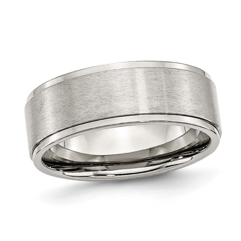 Men's 8.0mm Ridged Edge Comfort Fit Wedding Band in Stainless Steel|Peoples Jewellers