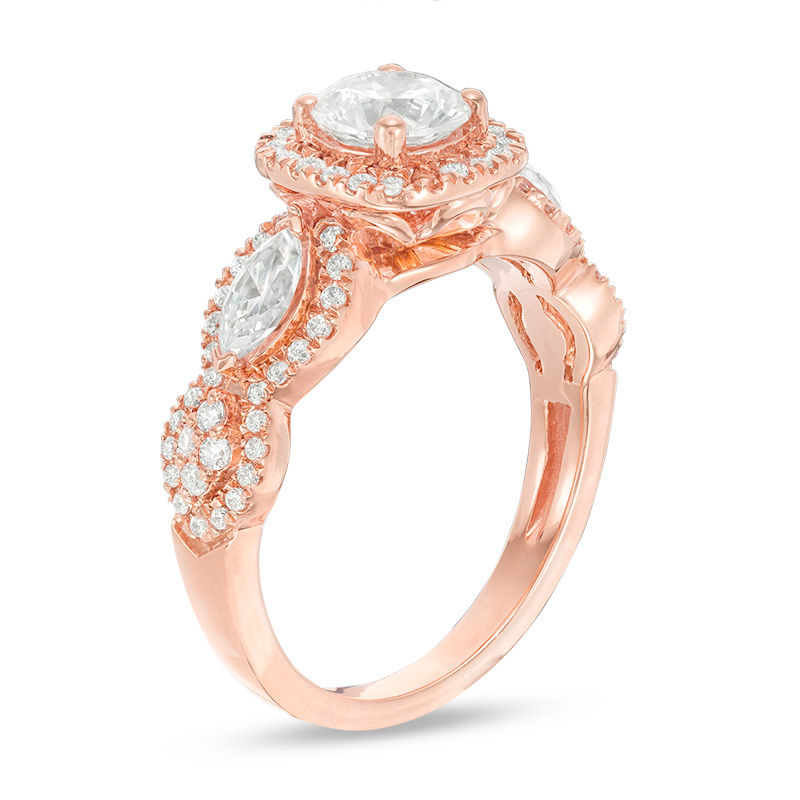 1.60 CT. T.W. Certified Diamond Past Present Future® Cushion Frame Engagement Ring in 14K Rose Gold (I/I2)