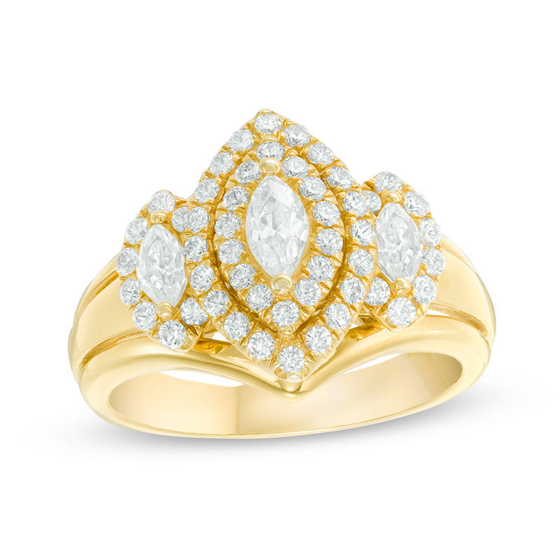 0.95 CT. T.W. Marquise Diamond Past Present Future® Double Frame Engagement Ring in 14K Gold