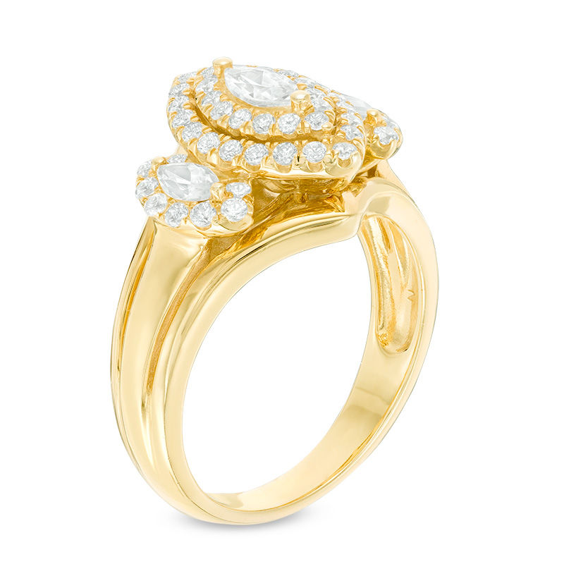 0.95 CT. T.W. Marquise Diamond Past Present Future® Double Frame Engagement Ring in 14K Gold