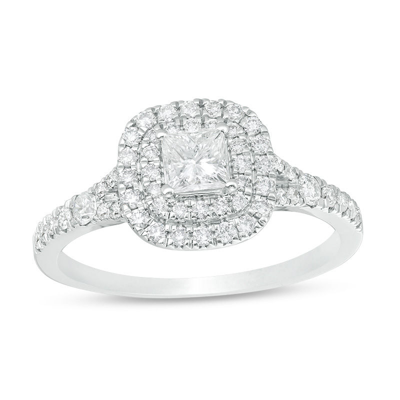 0.70 CT. T.W. Canadian Certified Princess-Cut Diamond Double Frame Engagement Ring in 14K White Gold (I/I2)