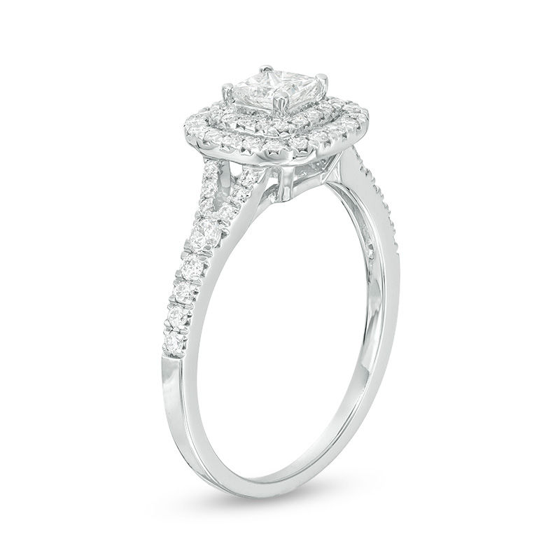 0.70 CT. T.W. Canadian Certified Princess-Cut Diamond Double Frame Engagement Ring in 14K White Gold (I/I2)