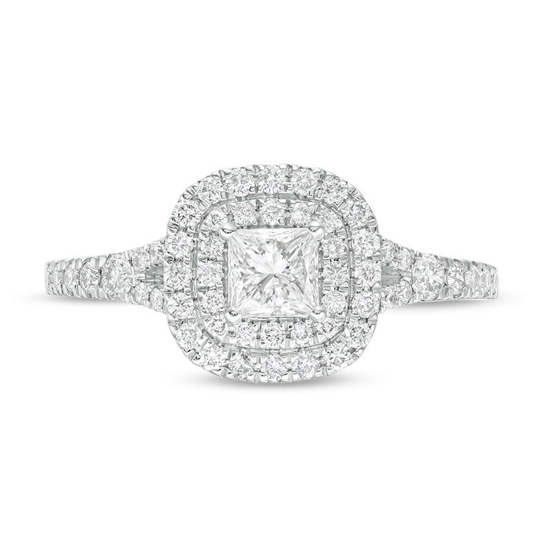 0.70 CT. T.W. Canadian Certified Princess-Cut Diamond Double Frame Engagement Ring in 14K White Gold (I/I2)