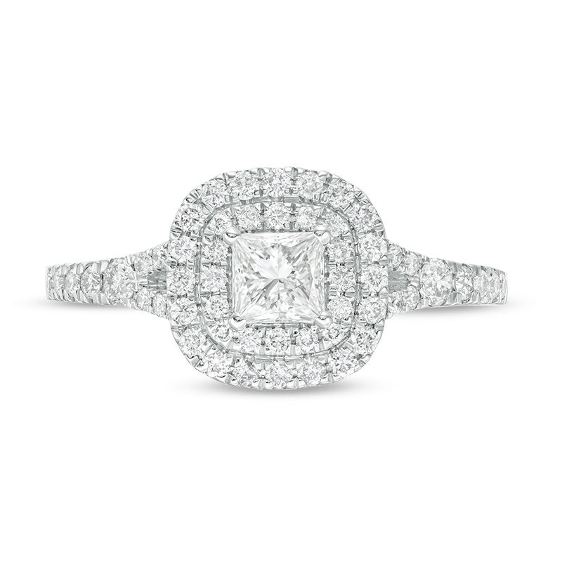 0.70 CT. T.W. Canadian Certified Princess-Cut Diamond Double Frame Engagement Ring in 14K White Gold (I/I2)|Peoples Jewellers