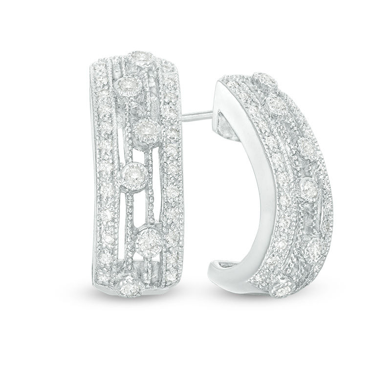 0.54 CT. T.W. Diamond Vintage-Style J-Hoop Earrings in Sterling Silver