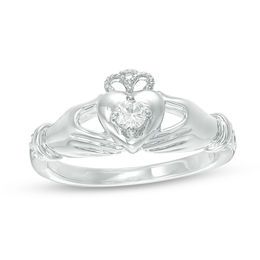 0.09 CT. Diamond Solitaire Claddagh Promise Ring in 10K White Gold