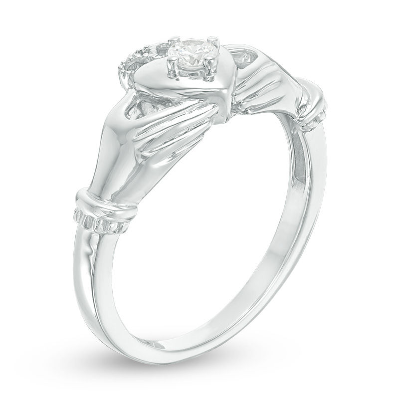 0.09 CT. Diamond Solitaire Claddagh Promise Ring in 10K White Gold