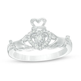 0.15 CT. T.W. Diamond Claddagh Promise Ring in 10K White Gold