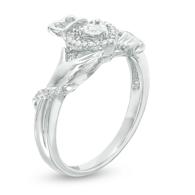 0.15 CT. T.W. Diamond Claddagh Promise Ring in 10K White Gold
