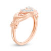 Thumbnail Image 1 of 0.12 CT. T.W. Diamond Heart Frame Claddagh-Style Promise Ring in 10K Rose Gold