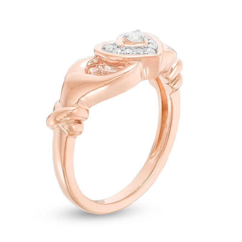 0.12 CT. T.W. Diamond Heart Frame Claddagh-Style Promise Ring in 10K Rose Gold