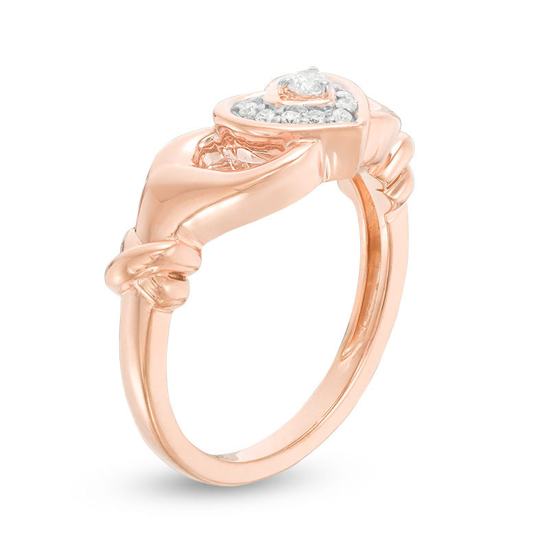 Main Image 2 of 0.12 CT. T.W. Diamond Heart Frame Claddagh-Style Promise Ring in 10K Rose Gold