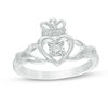 Thumbnail Image 1 of 0.04 CT. Diamond Solitaire Claddagh Promise Ring in 10K White Gold