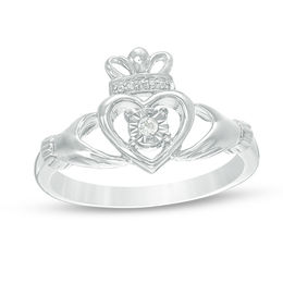0.04 CT. Diamond Solitaire Claddagh Promise Ring in 10K White Gold