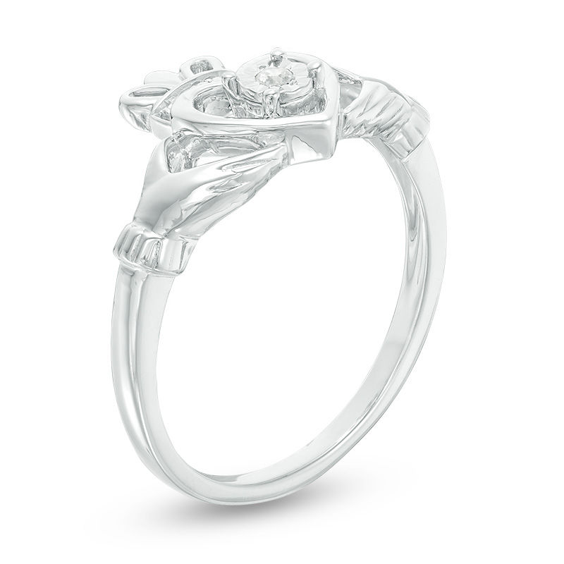 Main Image 2 of 0.04 CT. Diamond Solitaire Claddagh Promise Ring in 10K White Gold