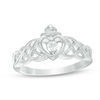 Thumbnail Image 1 of 0.09 CT. Diamond Solitaire Braided Claddagh Promise Ring 10K White Gold