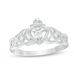 0.09 CT. Diamond Solitaire Braided Claddagh Promise Ring 10K White Gold