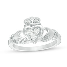 0.18 CT. T.W. Diamond Claddagh Promise Ring in 10K White Gold