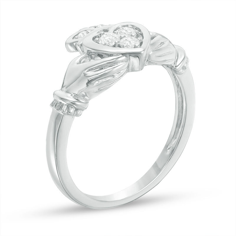 Main Image 2 of 0.18 CT. T.W. Diamond Claddagh Promise Ring in 10K White Gold