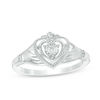 Thumbnail Image 0 of 0.04 CT. T.W. Diamond Vintage-Style Claddagh Promise Ring in 10K White Gold