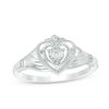 Thumbnail Image 1 of 0.04 CT. T.W. Diamond Vintage-Style Claddagh Promise Ring in 10K White Gold