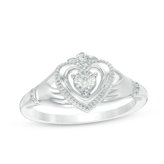 0.04 CT. T.W. Diamond Vintage-Style Claddagh Promise Ring in 10K White Gold 0.04 CT. T.W. Diamond Vintage-Style Claddagh Promise Ring in 10K White Gold